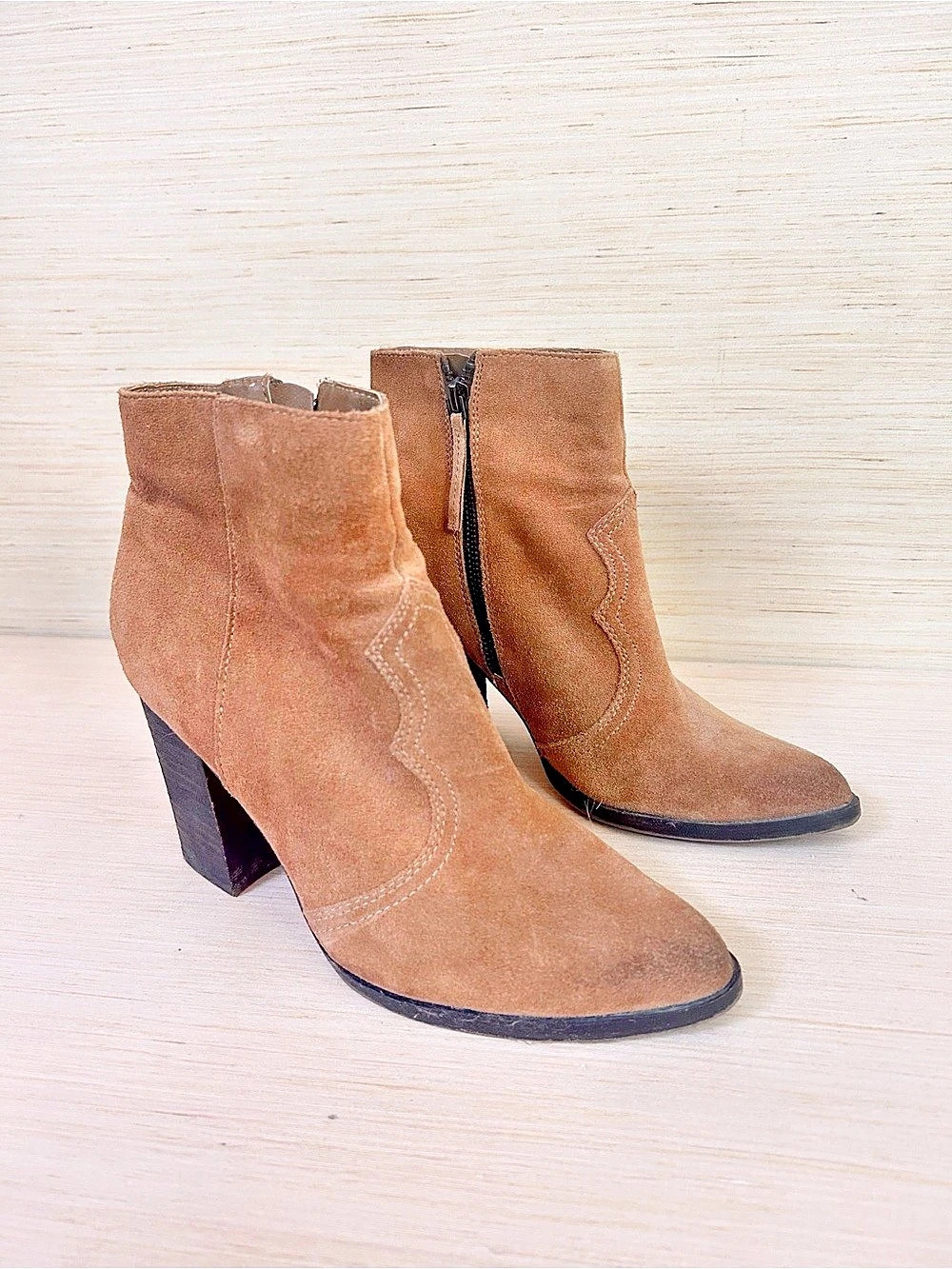Dolce Vita Suede-Look Heeled Ankle Boots in Brown